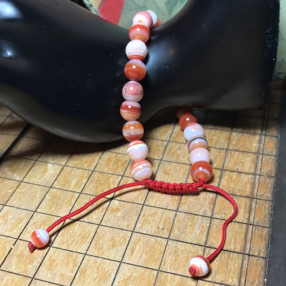 Semiprecious Crystal Stone Banded Carnelian Agate Ball Beads Bracelet 7 to 10”L - Picture 7 of 16